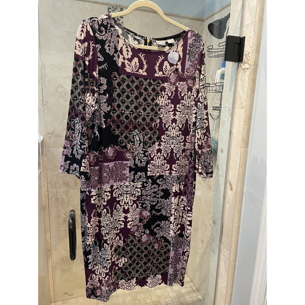 Travelers by Chico's Black Slinky Dress Purple Print Travel No Wrinkle 2 Large
